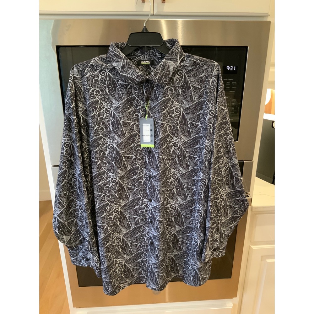 Murano performance button up shirt 4XB black swirl long sleeve